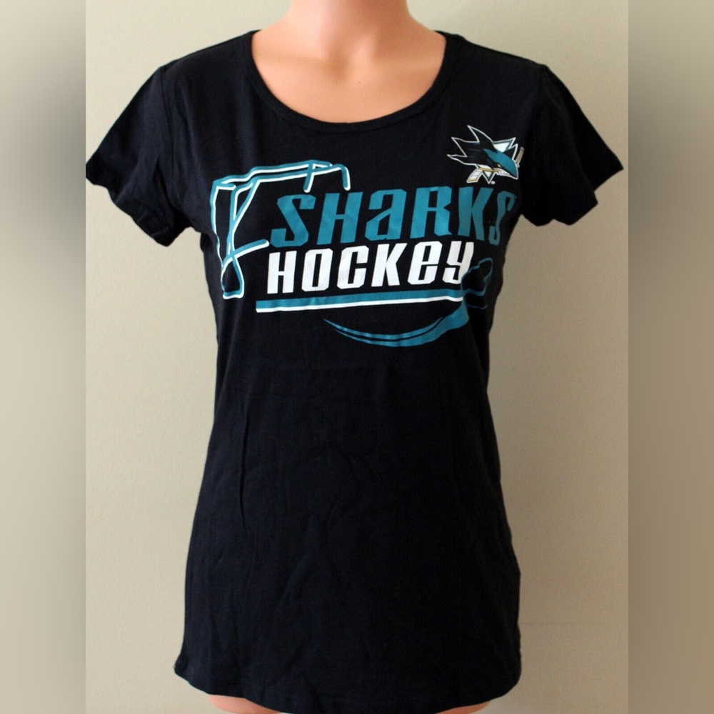G-III 4Her San Jose Sharks Women’s Hockey T-Shirt Black Teal NHL Tee Small